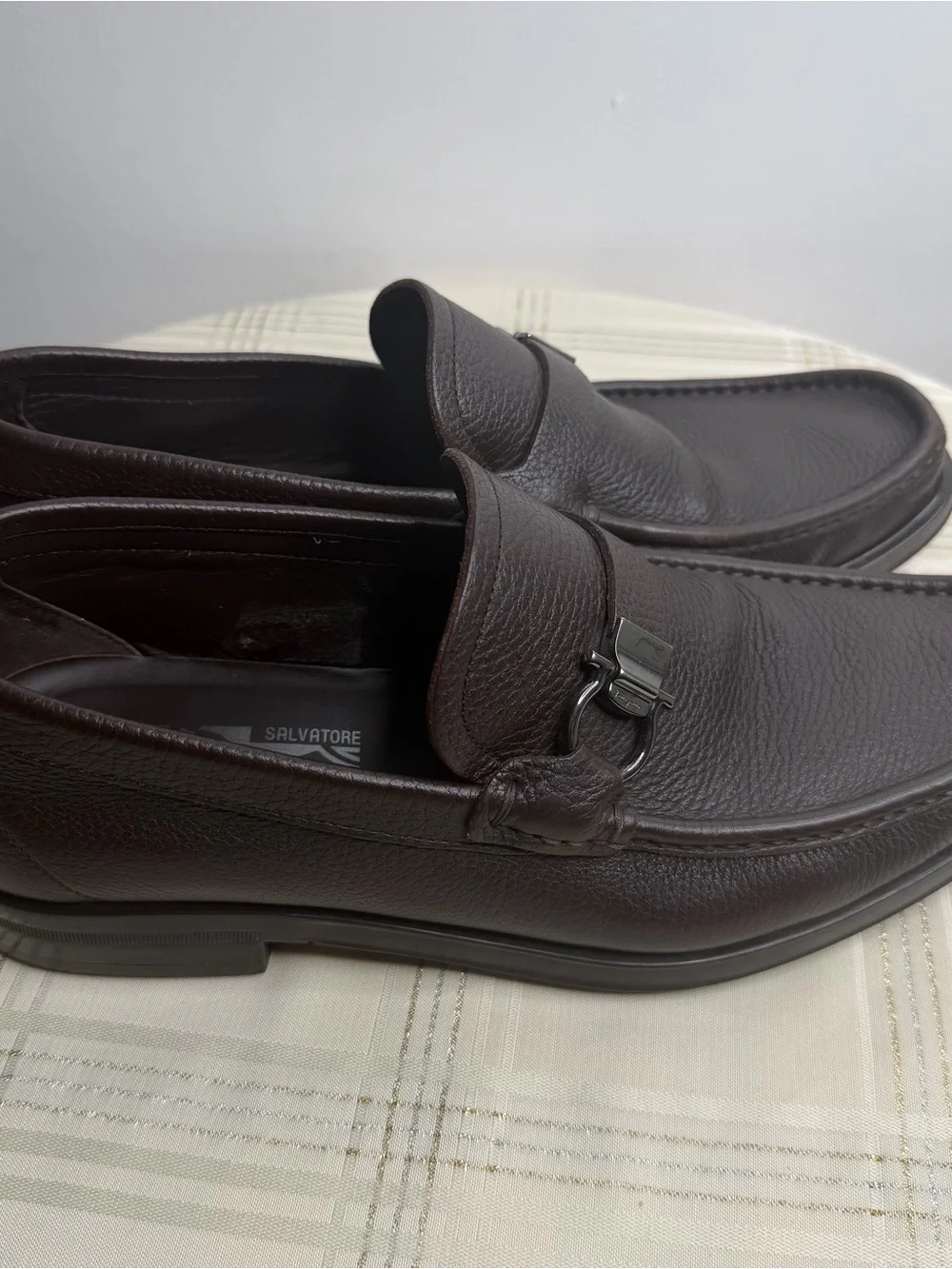 Salvatore Ferragamo Dark Brown Pebbled Leather Bit Loafers